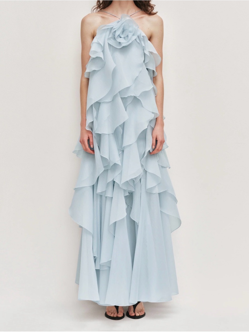 Aje Powder Blue Ruffled Halter Maxi Dress